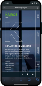 The KAIROS Company website shown on mobile device